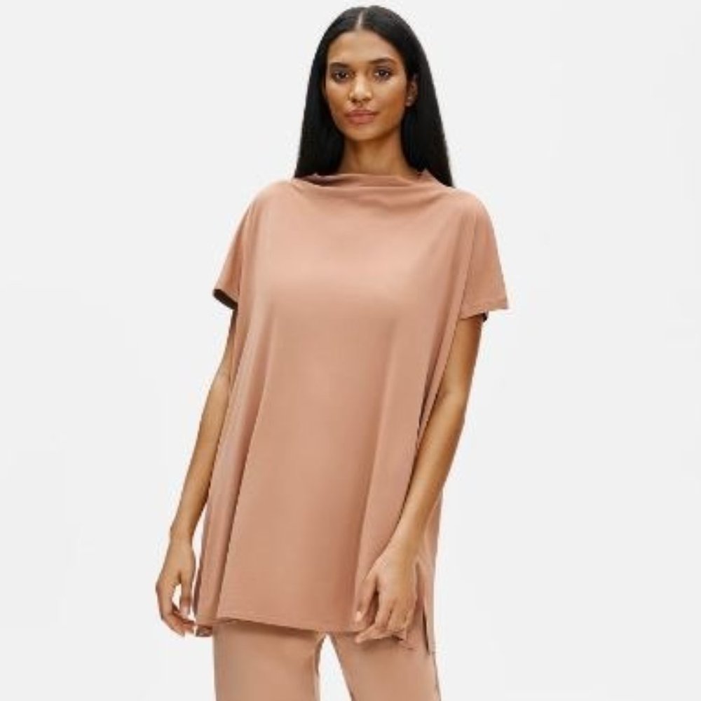 Eileen Fisher Stretch Silk Jersey Funnel Neck Tunic Amber Size 2X
